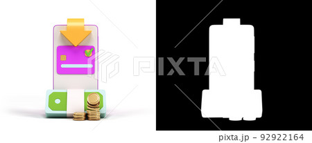 Concept of online bank transfers Smartphone with credit card on screen and bills with coins Concept of online bank transfers Smartphone with credit card on screen and bills with coins 92922164