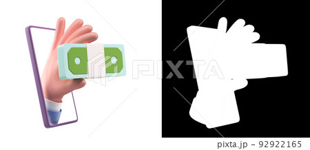 Concept of online bank transfers Smartphone with money bills in hand 3d render illustration Concept of online bank transfers Smartphone with money bills in hand 3d render illustration 92922165