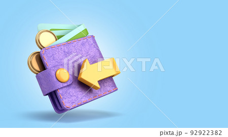 Concept of accumulation of funds in the wallet with gold coins and bills 3d render illustration on blue background Concept of accumulation of funds in the wallet with gold coins and bills 3d render illustration on blue background 92922382