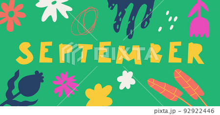 September month. Abstract background with botanical doodles. Vector multicolor hand drawn print for design, banner, calendar. September month. Abstract background with botanical doodles. Vector multicolor hand drawn print for design, banner, calendar. 92922446