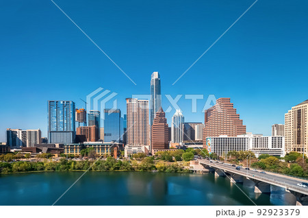 Downtown Austin Texas skyline and Colorado river 92923379