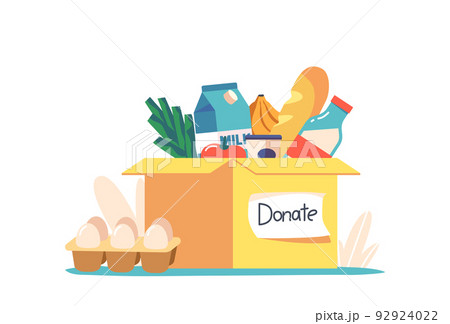 Food Donation, Charity and Humanitarian Aid Concept. Carton Box Full of Grocery Production Vegetables, Fruits, Products Food Donation, Charity and Humanitarian Aid Concept. Carton Box Full of Grocery Production Vegetables, Fruits, Products 92924022