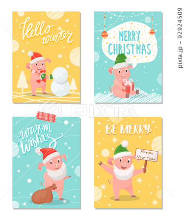 Hello Winter, Merry Christmas Greeting Cards Set 92924509