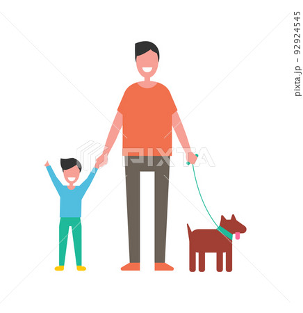 Dad and Son Play with Dog Vector Isolated on White Dad and Son Play with Dog Vector Isolated on White 92924545