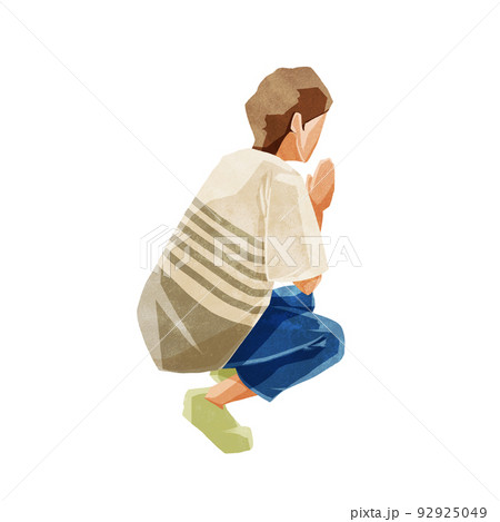 合掌する女性の手描き水彩風イラスト 92925049