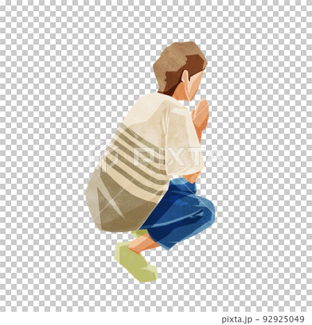 合掌する女性の手描き水彩風イラスト 92925049