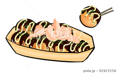 8個入りのたこ焼きのイラスト 1舟 8個入りのたこ焼きのイラスト 1舟 92925558