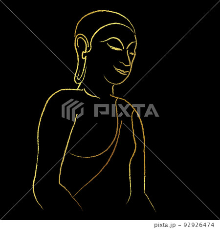 Golden buddha line painting vector design over black background 92926474