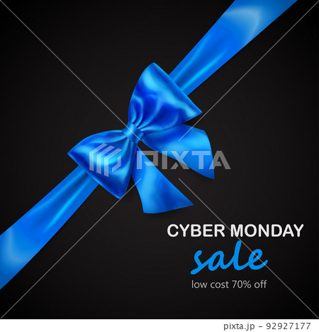 Blue bow with diagonally ribbon and inscription Cyber Monday Sale Blue bow with diagonally ribbon and inscription Cyber Monday Sale 92927177