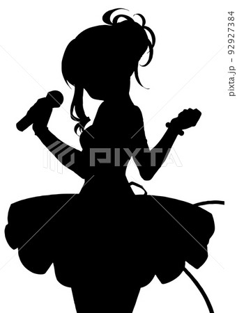 アイドルの女の子のアニメ風イラストシルエットのイラスト素材