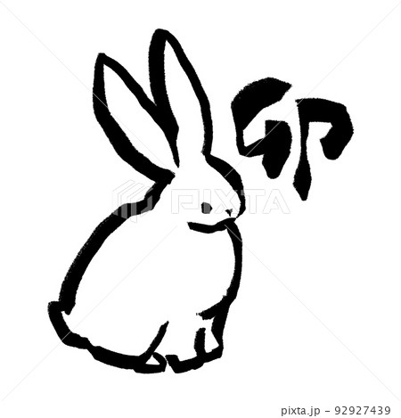 原画 1点もの うさぎ ウサギ 干支 2023 額装付き ボールペン画 日本人