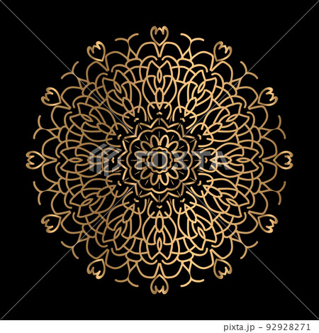 vector art of circular pattern in mandala shape for Henna, Mehndi, decoration. ethnic oriental style decorative illustration golden color vector art of circular pattern in mandala shape for Henna, Mehndi, decoration. ethnic oriental style decorative illustration golden color 92928271