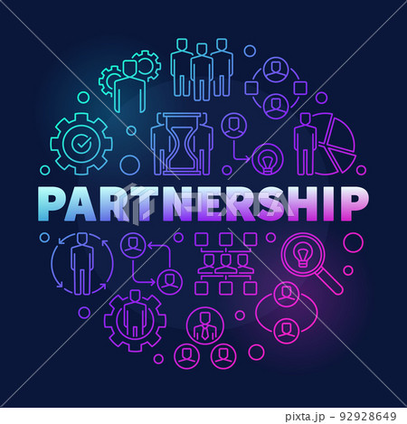 Business Partnership vector round colorful outline illustration Business Partnership vector round colorful outline illustration 92928649