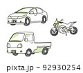 普通乗用車・中型車・二輪車のイラストセット 92930254