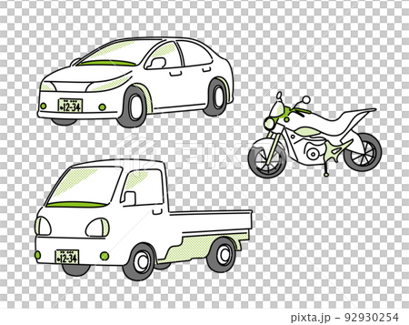 普通乗用車・中型車・二輪車のイラストセット 普通乗用車・中型車・二輪車のイラストセット 92930254