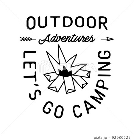 Vector banner with camping theme text and bonfire image 92930525