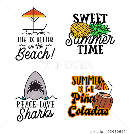 Summer Badges Set With Different Quotes And のイラスト素材
