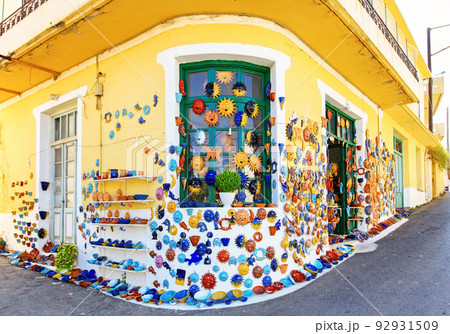 Market decorated by handmade ceramics in village Margarites at Crete island, Greece Market decorated by handmade ceramics in village Margarites at Crete island, Greece 92931509