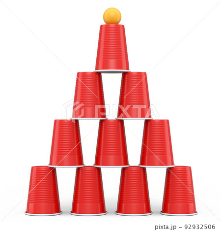 Set of plastic party cup for college ping pong game on white background. Set of plastic party cup for college ping pong game on white background. 92932506