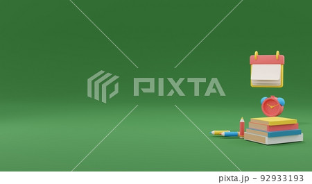 3d render. School supplies. Back to school. Student backpack and books. . 3d illustration 92933193