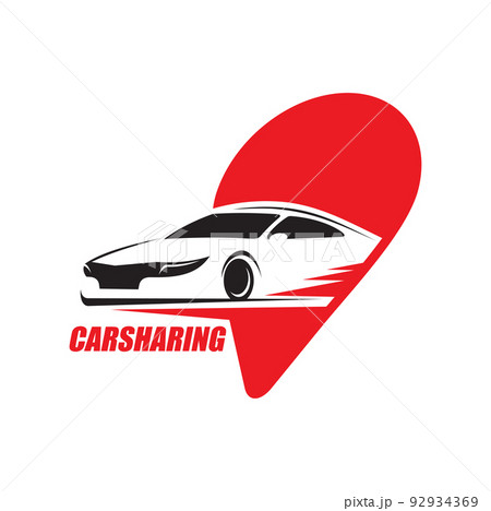 Car rent and carsharing service icon, automobile and taxi rides vector symbol. Car sharing or auto carpool service emblem with modern automobile and navigation or location red pin for mobile app Car rent and carsharing service icon, automobile and taxi rides vector symbol. Car sharing or auto carpool service emblem with modern automobile and navigation or location red pin for mobile app 92934369