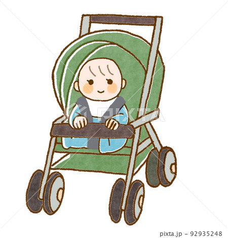 ベビーカーに乗る赤ちゃんのシンプルなイラスト 92935248