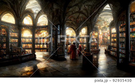 絵画風イラスト 図書館 ファンタジー 帝国 ボードゲーム 92935430