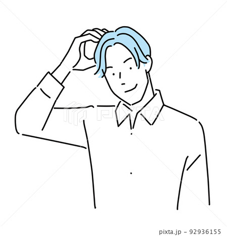 髪をかきあげるハンサムな男性 線画のイラスト素材