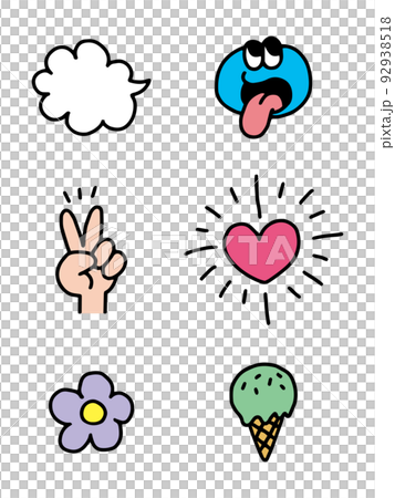 手描きのポップなイラストいろいろセット 92938518