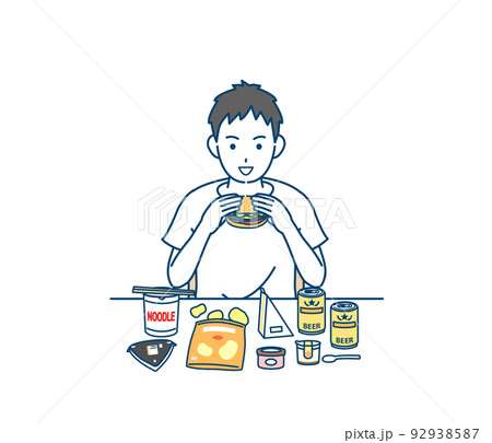 Eating unhealthy meals Young man Binge eating... - Stock Illustration  [92938587] - PIXTA