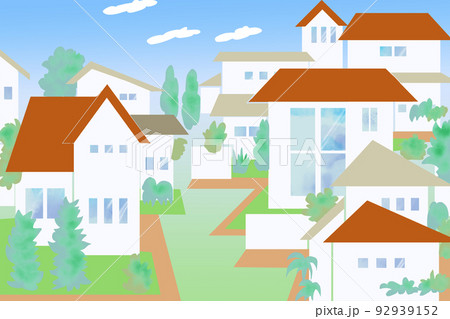 明るく落ち着いた住宅街のイラスト 明るく落ち着いた住宅街のイラスト 92939152