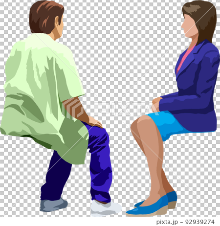 People sitting on chairs indoors, man and woman illustration background transparent image 92939274