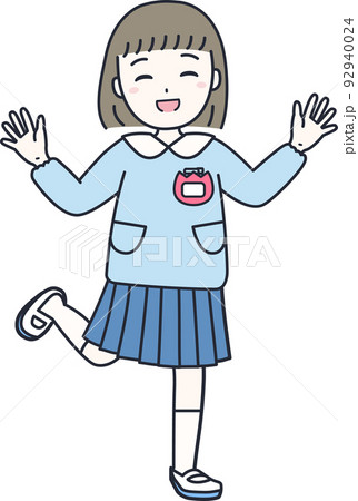 喜ぶ女の子の園児をイメージしたイラスト素材（保育園・幼稚園・こども園） 92940024