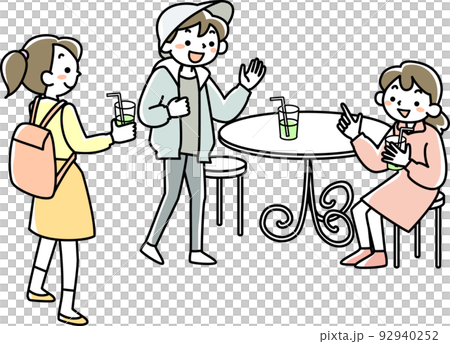 Young women chatting with drinks in cafe Young women chatting with drinks in cafe 92940252