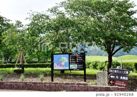 富士河口湖町 八木崎公園入口の観光案内板と芝生広場 富士河口湖町 八木崎公園入口の観光案内板と芝生広場 92940268