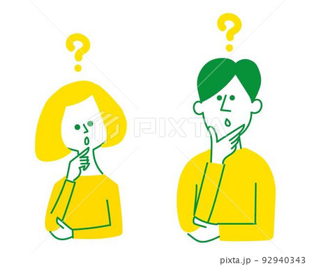 考えるポーズの若い男女 92940343