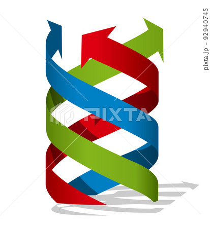 螺旋状に上にのびる3色の矢印　ベクターイラストーション 92940745