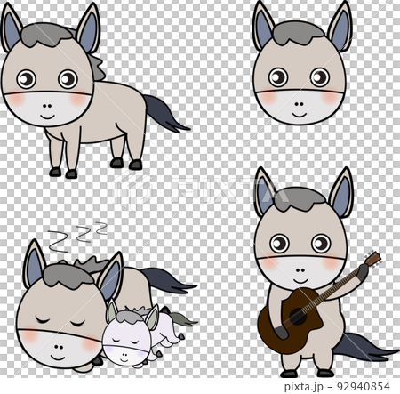 かわいいロバのキャラクターセット2のイラスト素材