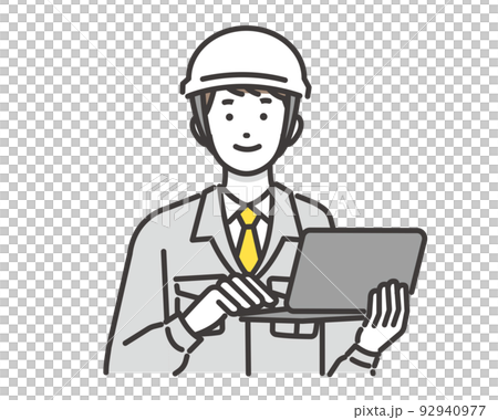 在 DX 推廣/建築/IT/物流中使用個人電腦的工人的矢量圖解材料 92940977