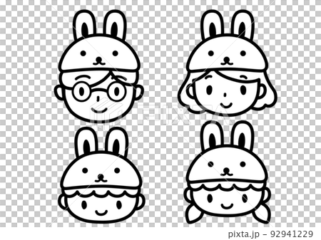 Illustration of a family wearing rabbit hats Single color face only 92941229