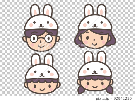 Illustration of a family wearing rabbit hats face only 92941230
