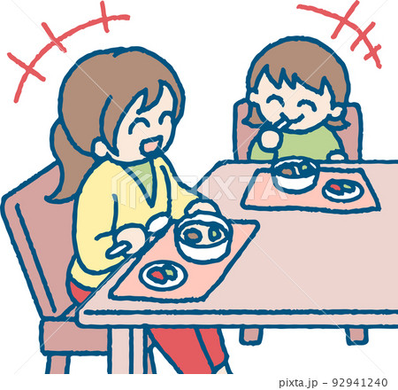 笑いあって食事をする女の子と女性のイラスト 92941240