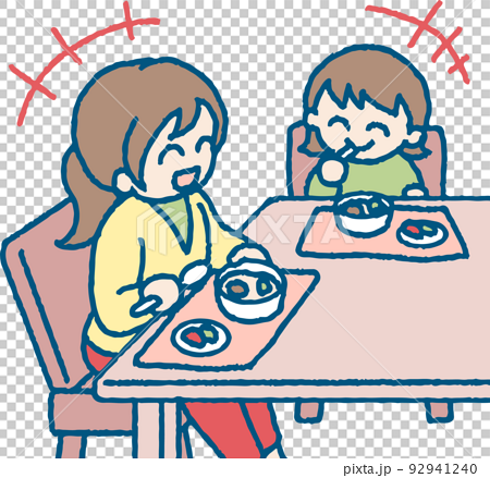 笑いあって食事をする女の子と女性のイラスト 92941240