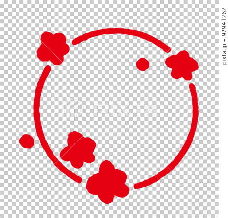 和風のスタンプ風の丸と花のフレーム 赤のイラスト素材 [92941262] - PIXTA