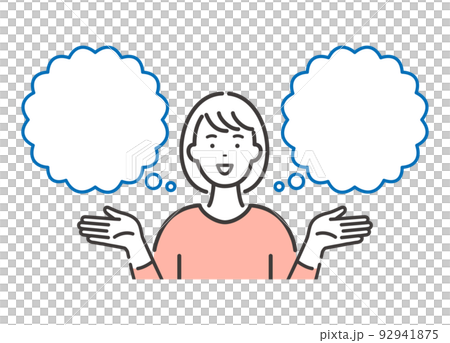比較して提案する若い女性　空白の吹き出し 92941875