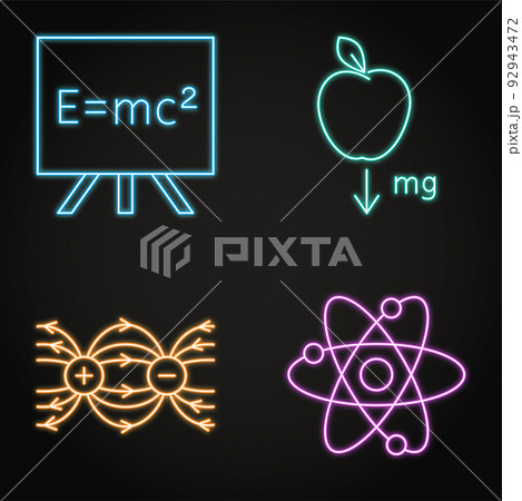 Physics neon icon set in line style 92943472
