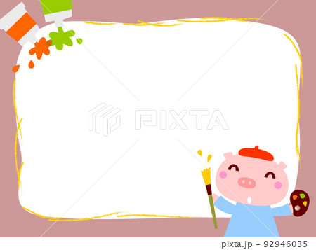 お絵かきするブタさんのフレームのイラスト素材 [92946035] - PIXTA