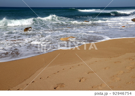 Sandy beach on the Mediterranean Sea in northern Israel. Sandy beach on the Mediterranean Sea in northern Israel. 92946754