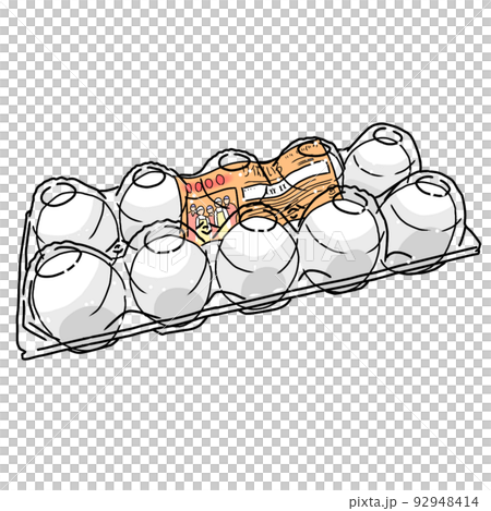 食材カラーイラスト:卵(白、鶏卵、店頭販売用パック入り、10個)背景なし、漫画アニメ塗り 食材カラーイラスト:卵(白、鶏卵、店頭販売用パック入り、10個)背景なし、漫画アニメ塗り 92948414