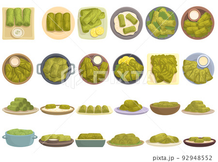 Dolma icons set cartoon vector. Armenia grape. Beef rice 92948552